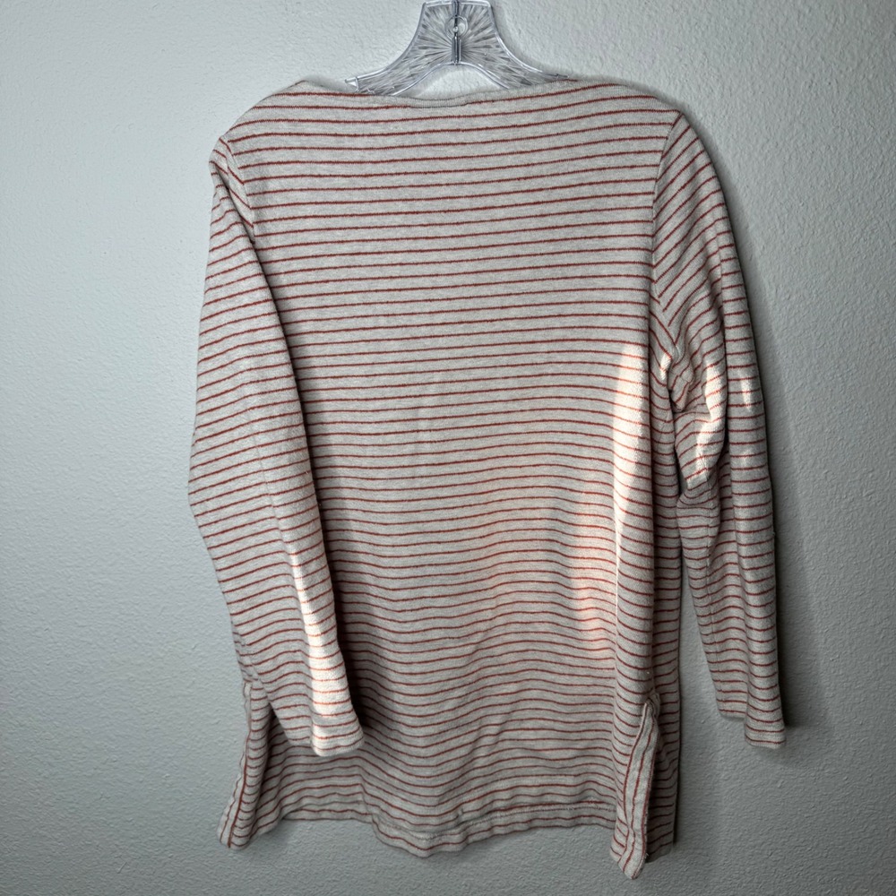 J. Jill Womens 1X Tunic Top Striped Cotton Knit Boat Neck Long Sleeve Orange - Picture 2 of 7